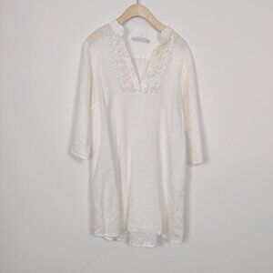 Jules & Jim Women's 100% Linen Ruffled Shirt Tunic Top Size Small Oversized Boho